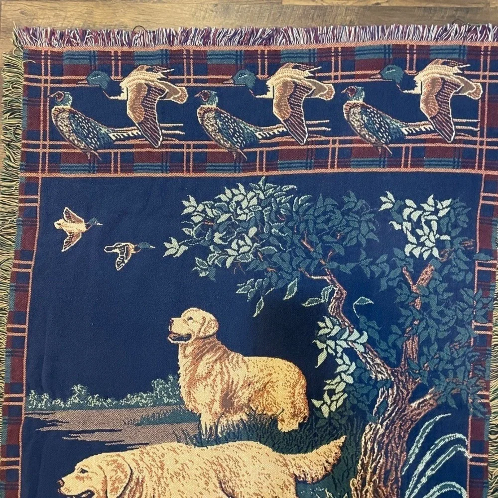 Hunting Dog Lab Retriever Duck Tapestry Throw Blanket Lodge Cabin Decor 65.5x46